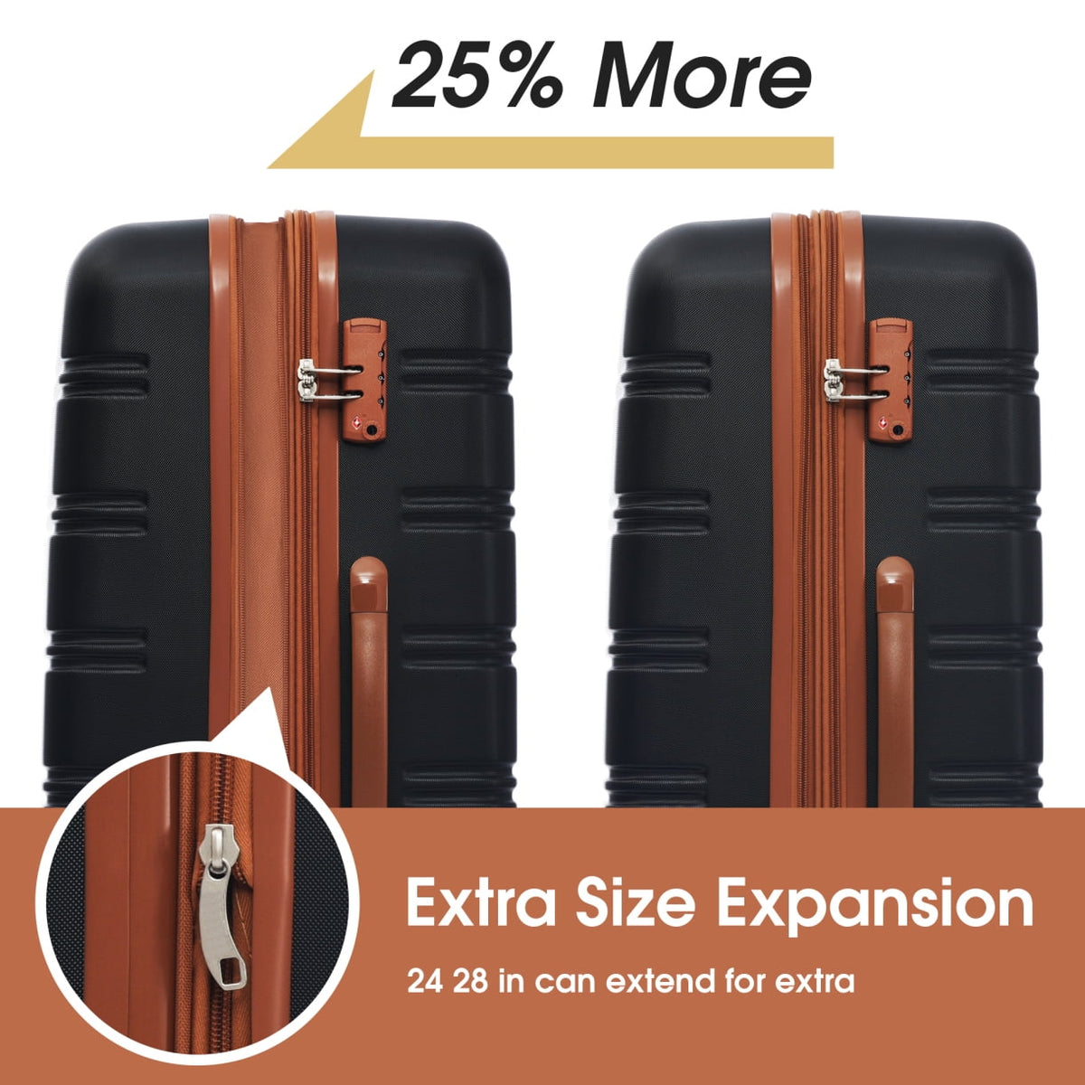 3 Piece ABS Luggage Set, Luggage with Spinner Wheel & TSA  20/24/28 inch, Purple