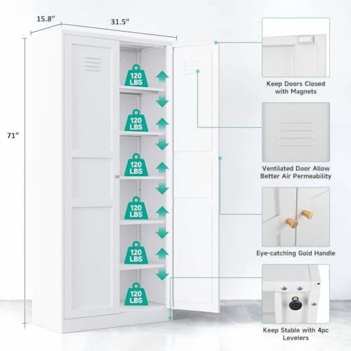 Metal Wardrobe Cabinet with Hanging Rod,Black Armoire Wardrobe Closet,Metal Clothing Storage Cabinet with Adjustable Shelves and Doors,72" Cloth Storage Cabinets for Home,Living/Laundry Room