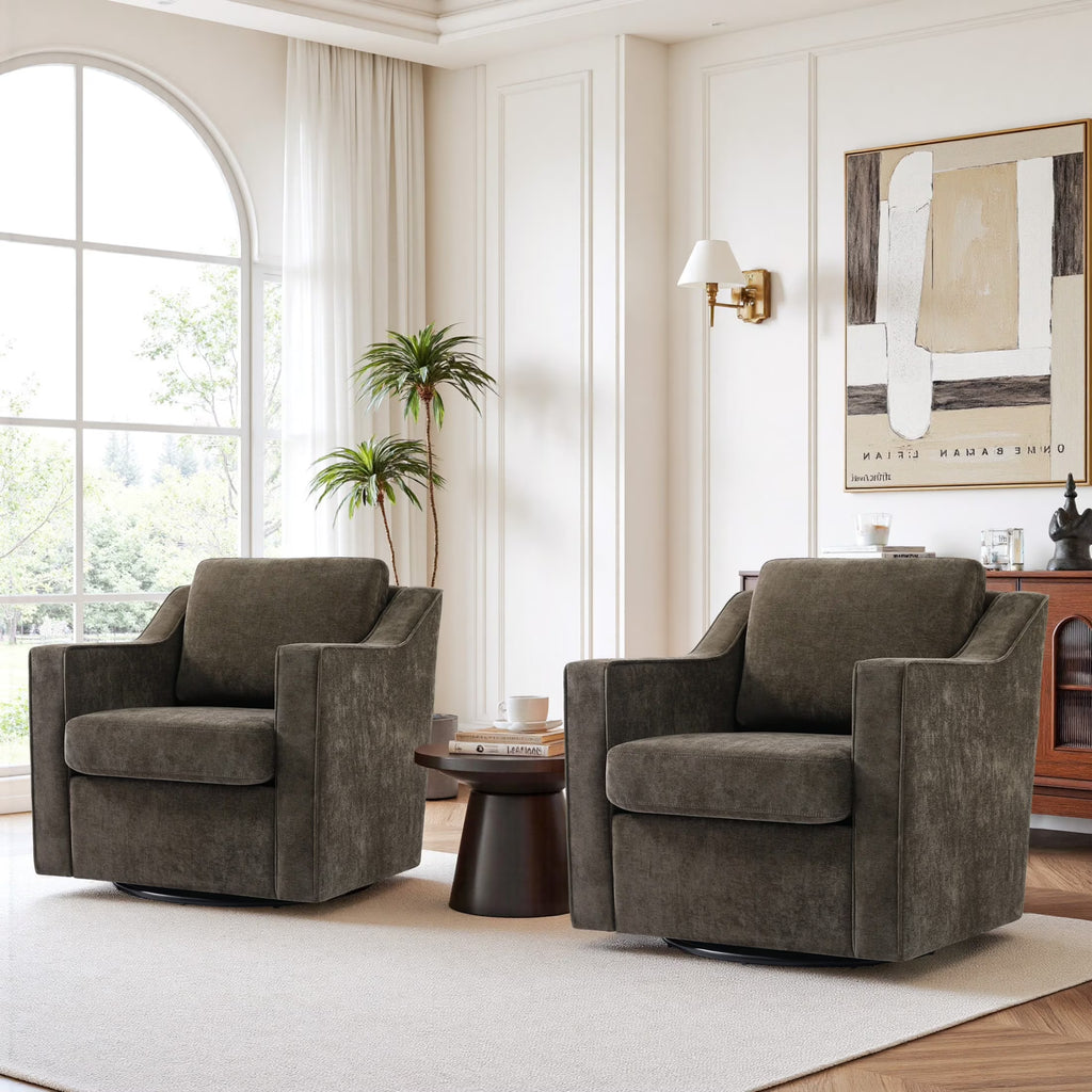 Swivel Accent Chair for Living Room, Modern Upholstered Barrel Arm Chair with Plump Back Pillow, Comfy Club Sofa Reading Chair for Adults (Chenille Navy, Set of 1)
