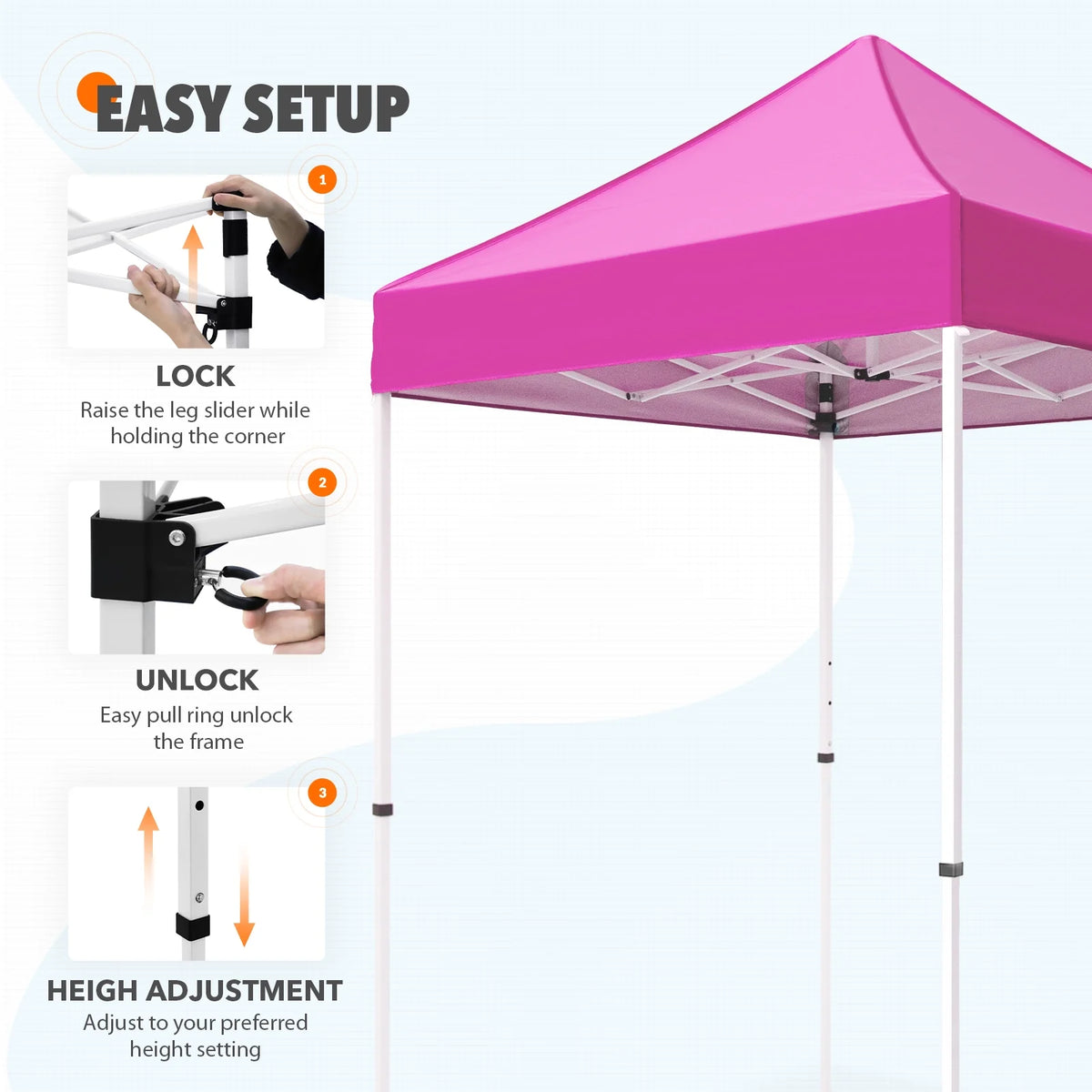 EAGLE PEAK 5x5 Pop Up Canopy Tent Instant Outdoor Canopy Easy Set-up Straight Leg Folding Shelter（Blue）