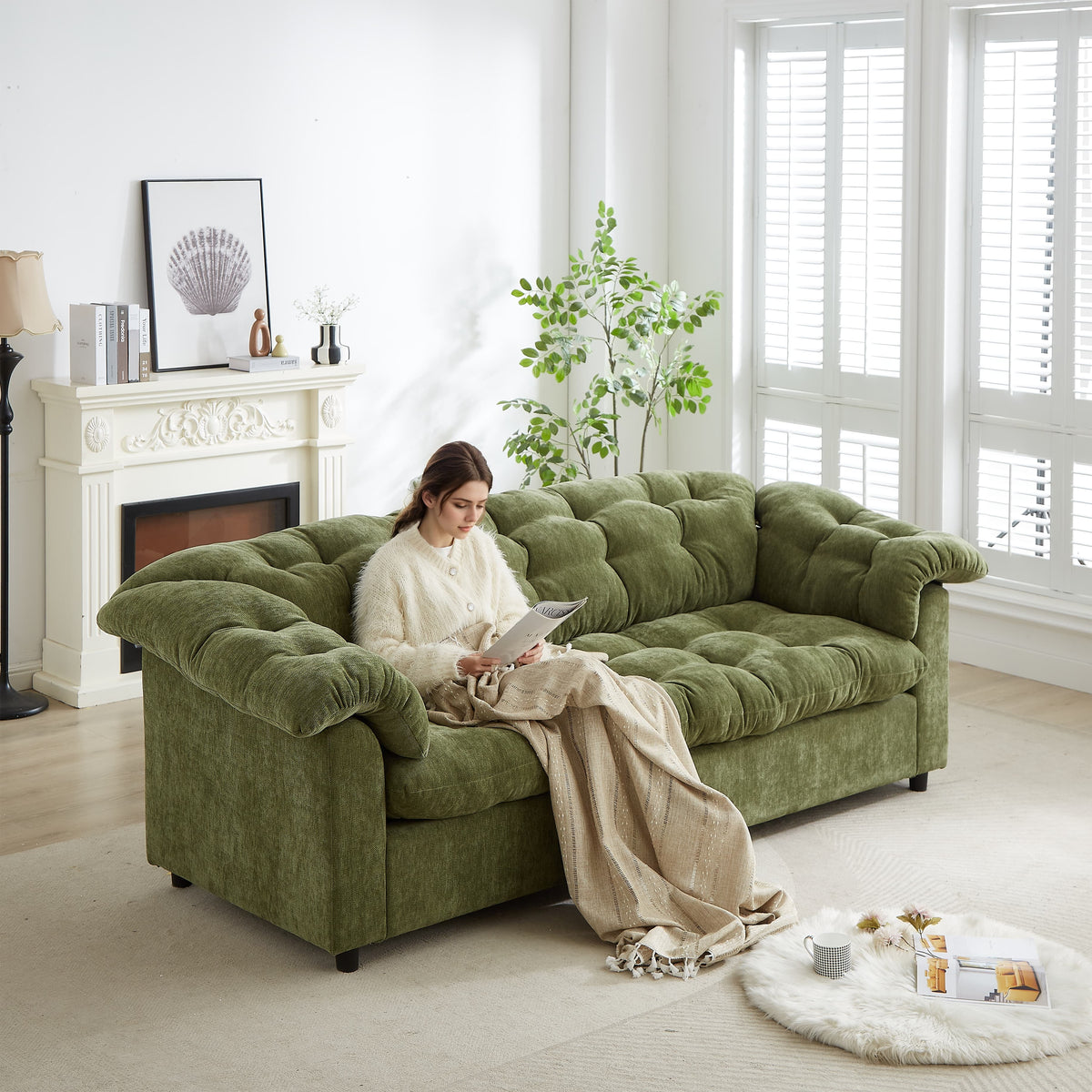MAYEERTY 55'L Chenille Sponge single sofa,No Assembly Required,Fluffy Modern Sleeper Chair for Living room, Bedroom, Lounge and Projection Room(Not a swivel chair.)