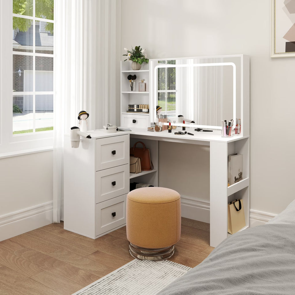 Makeup Vanity Desk With Mirror And Lights, Charging Station, Make Up Vanity With Storage And 3 Large Drawers, 3 Color Modes Available For Bedroom Living Room