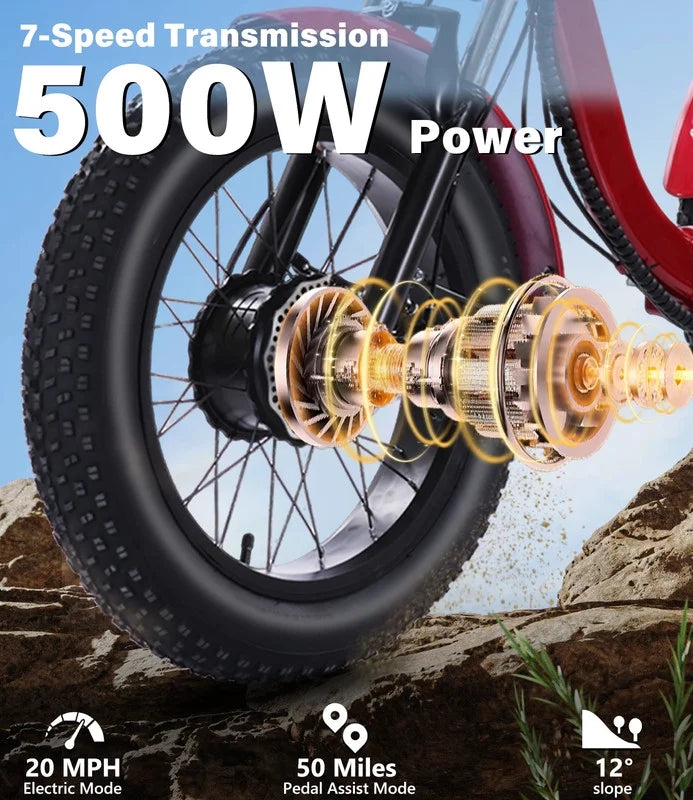 YEBEI Electric Tricycle for Adults Folding E-Trike Motorized Tricycle Electric 3 Wheels Trike Powerful 500W Motor Electric Tricycle 48V15AH Lithium Battery Max 20MPH 20*4.0” Fat Tire Orange