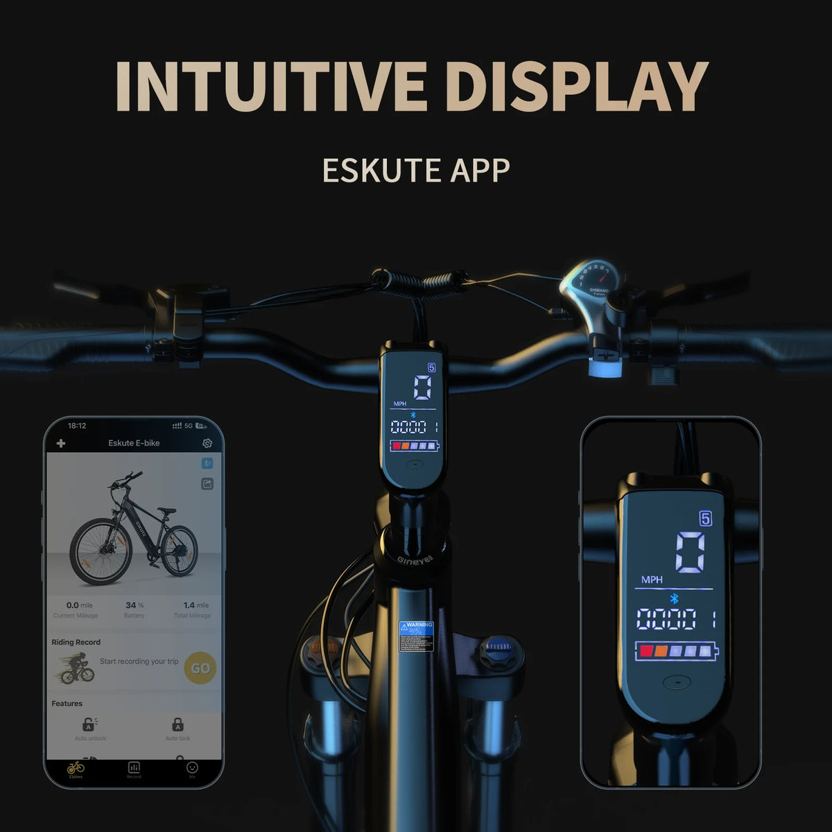 ESKUTE Netuno 27.5" Electric Bike, 48V 500W Bafang Motor, 48V 15Ah Removable Battery, Shimano 7 Speed Gears, Hydraulic Front Suspension and Disc Brakes