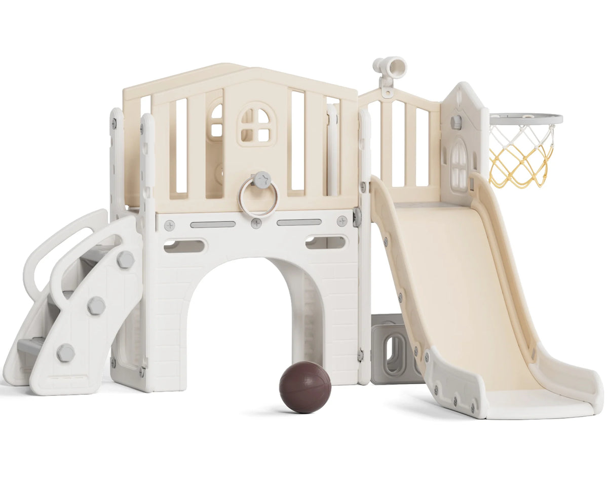 Korimefa 11-in-1 Toddler Slide Set with Golf, Basketball Hoop, Kids Slide for Toddlers Age 1-4, Climber Slip and Slides, Baby Outdoor Toys