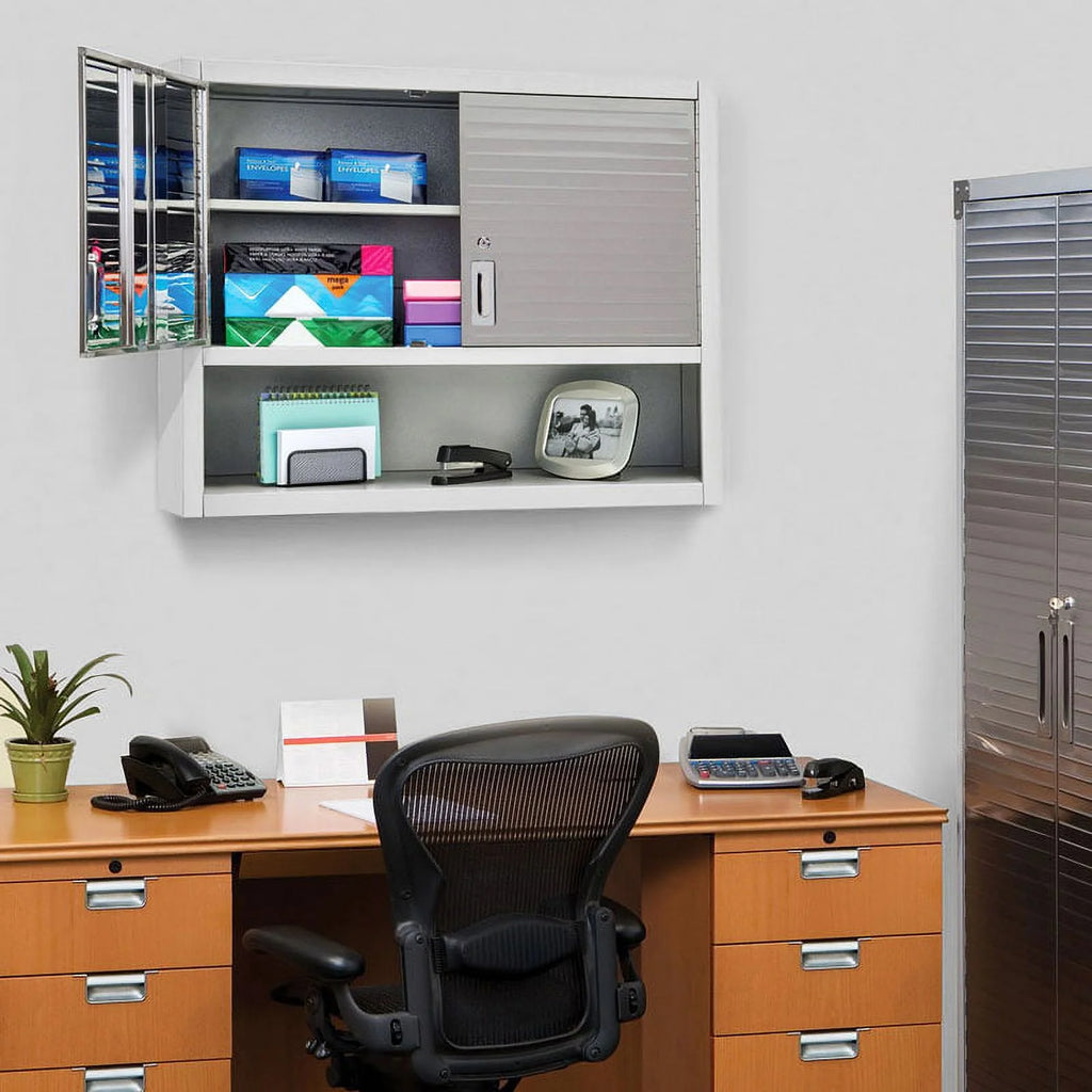 Seville Classics UltraHD Lockable Wall Cabinets with Open Shelf 36" W x 12" D x 30" H, Granite Gray