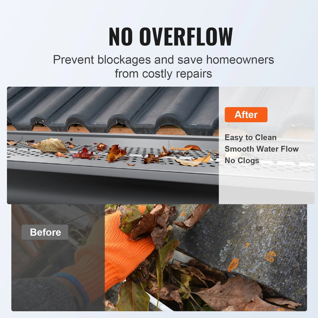 VEVOR Gutter Guard, 5 inch Width, Aluminum Leaf Filter DIY Gutter Cover, 52 PCS 208 ft Total Length, 0.157'' Hole Diameter & 0.02'' Thick Raptor Gutter Guards Fits Any Roof or Gutter Type