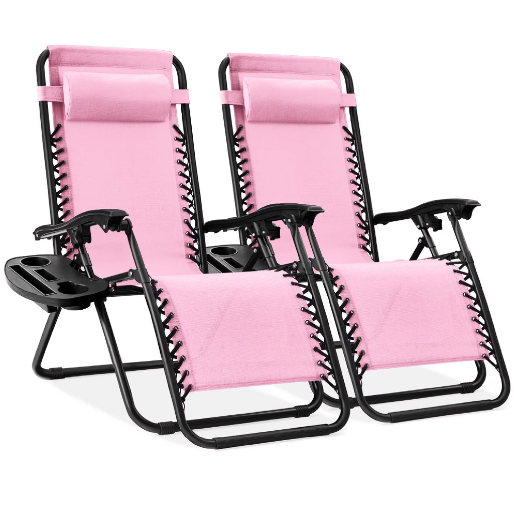 Best Choice Products Set of 2 Zero Gravity Lounge Chair Recliners for Patio, Pool w/ Cup Holder Tray - Gray