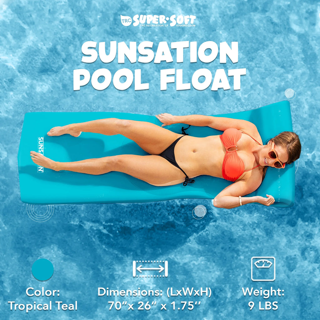 TRC Recreation Sunsation 1.75" Thick Foam Pool Float Lounger w/ Headrest, 2 Pack, Teal