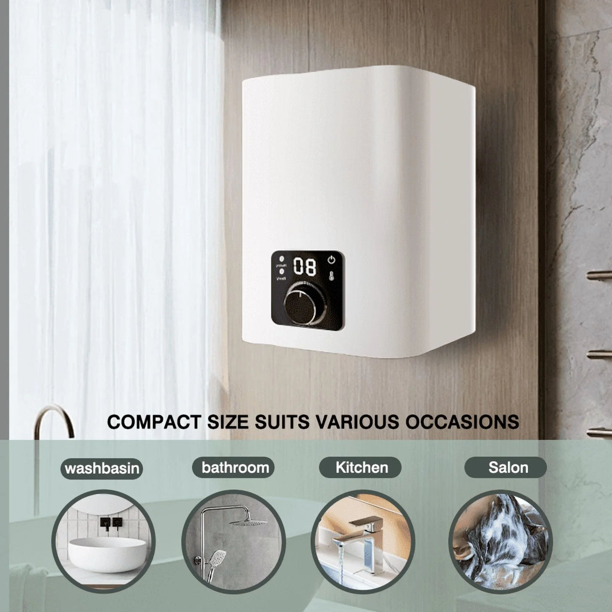 8 gallon mini instant electric water heater, 110V/1500W, kitchen sink quick heating water heater, bathroom household energy-saving water heater, instant heating, saving electricity and space