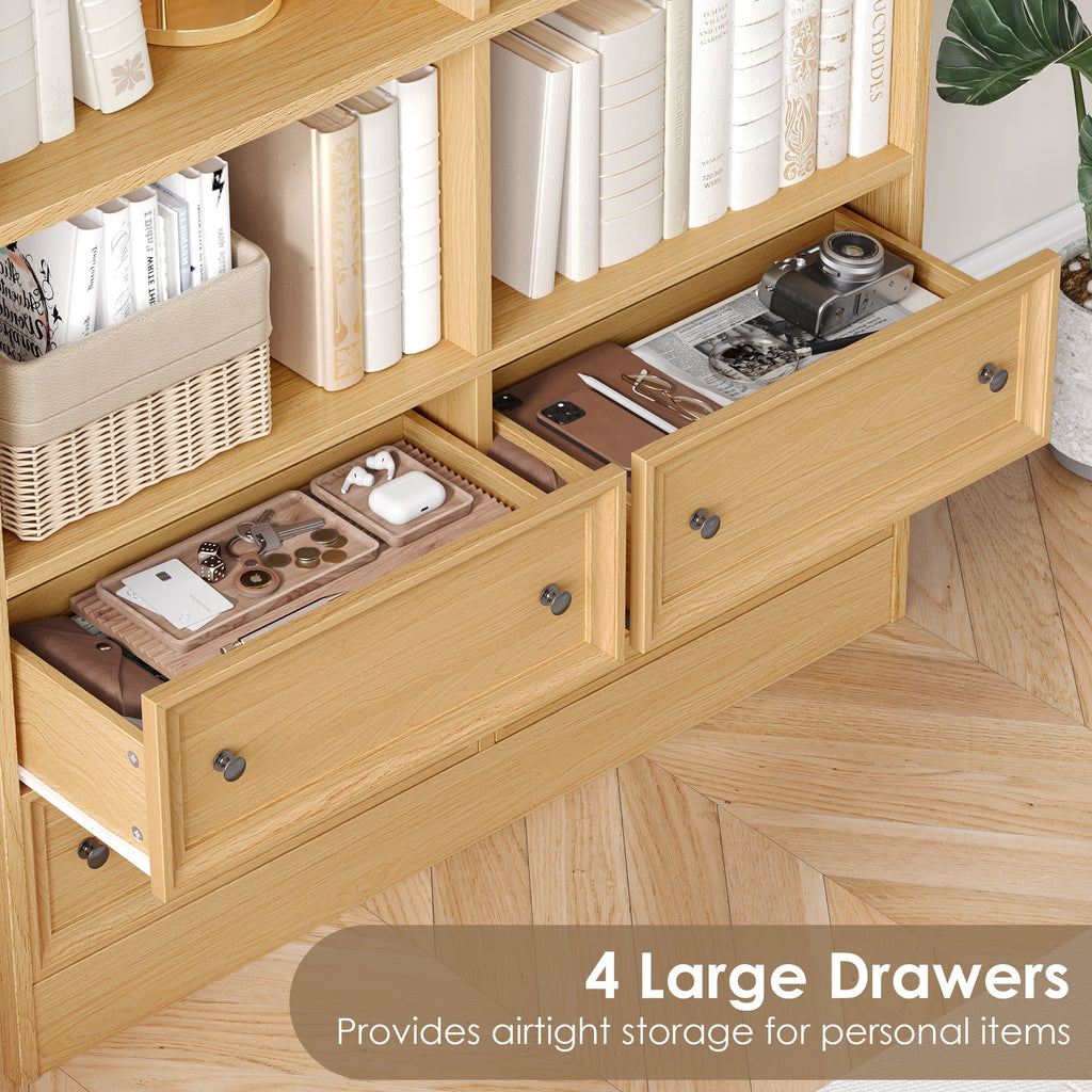 Homfa Double Row 6 Tier Bookcases, 71 in Tall Bookcase Bookshelf with 4 Drawers and 8 Display Cubicles, for Home Office Living Room, White