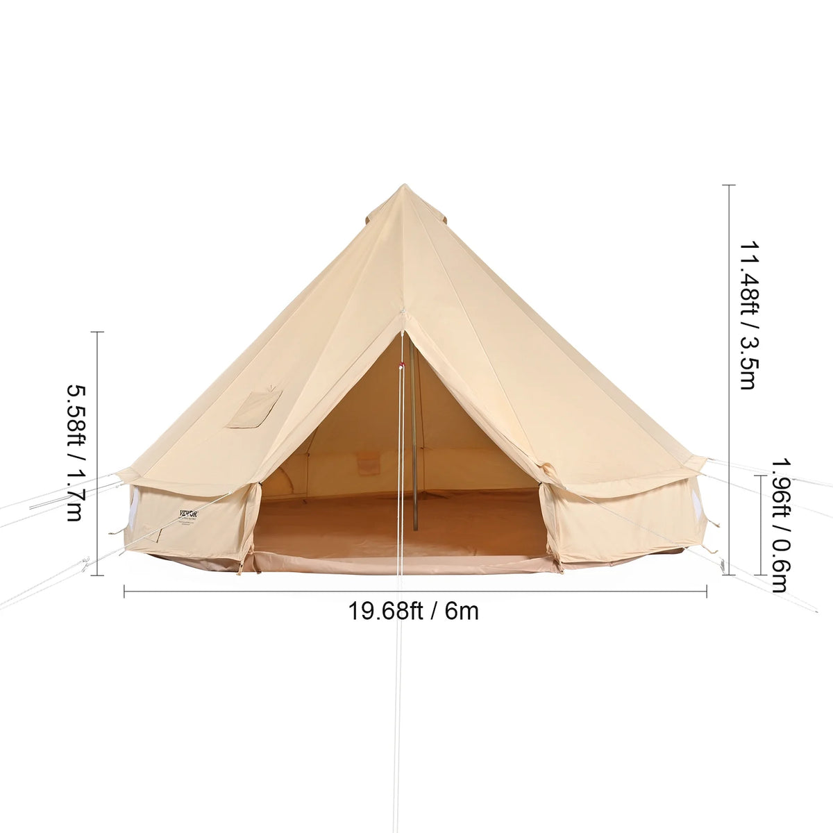 VEVOR Canvas Bell Tent, 4 Seasons 6 m/19.68 ft Yurt Tent, Canvas Tent for Camping with Stove Jack, Breathable Tent Holds up to 10 People, Family Camping Outdoor Hunting Party