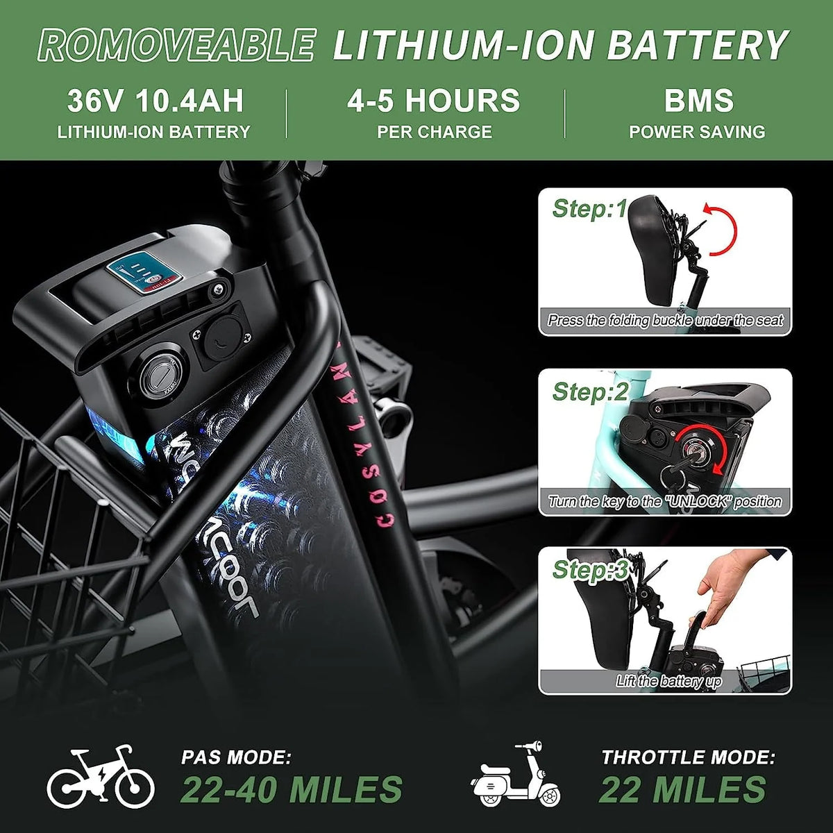 MOONCOOL 350W Motorized Electric Trike, 7 Speed 3 Wheel Electric Bicycle with 36V 10Ah Lithium Battery UL Certified, 24" Electric Tricycle for Adults with Rear Basket