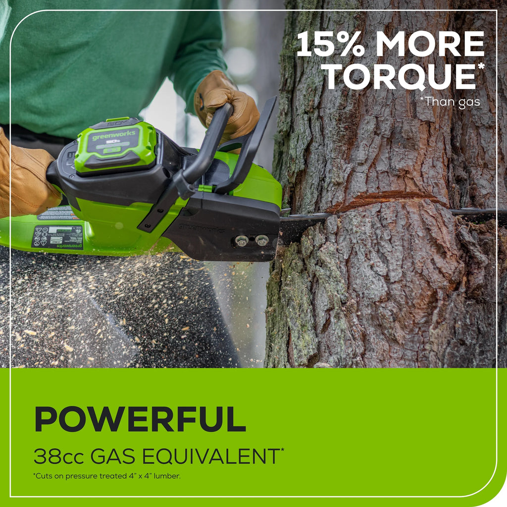 Greenworks 60V 16" 1.5kW Brushless Chainsaw with 2.5 Ah Battery & 3 Amp Charger 2028602