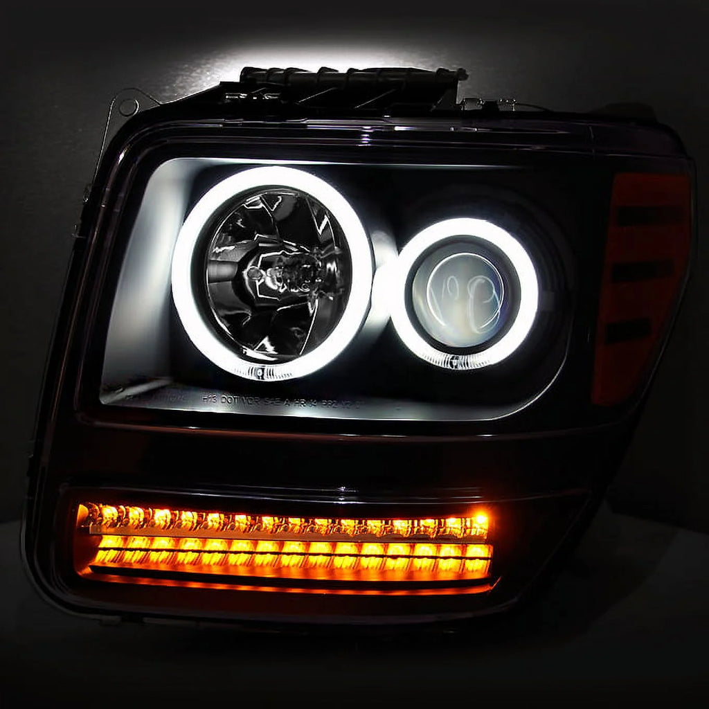 AKKON - For 2007 2008 2009 2010 2011 2012 Dodge Nitro Dual CCFL Halo Black Projector Full LED Turn Signal Headlights