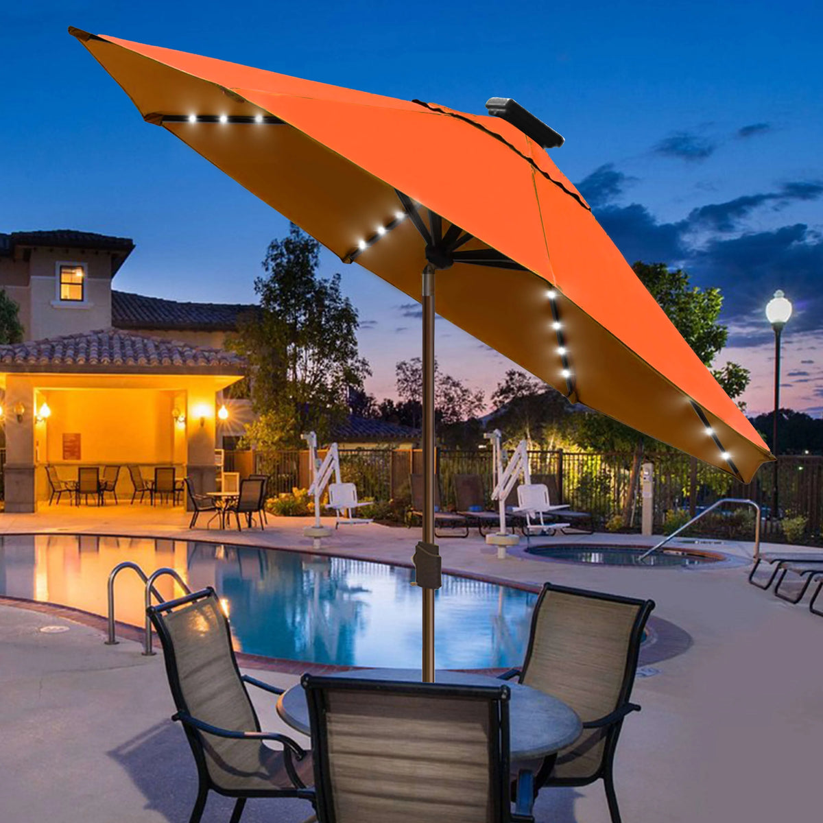 EliteShade Sunbrella Solar Umbrellas 9ft Market Umbrella with 80 LED Lights Patio Umbrellas Outdoor Table Umbrella with Ventilation and 5 Years Non-Fading Top,Ruby