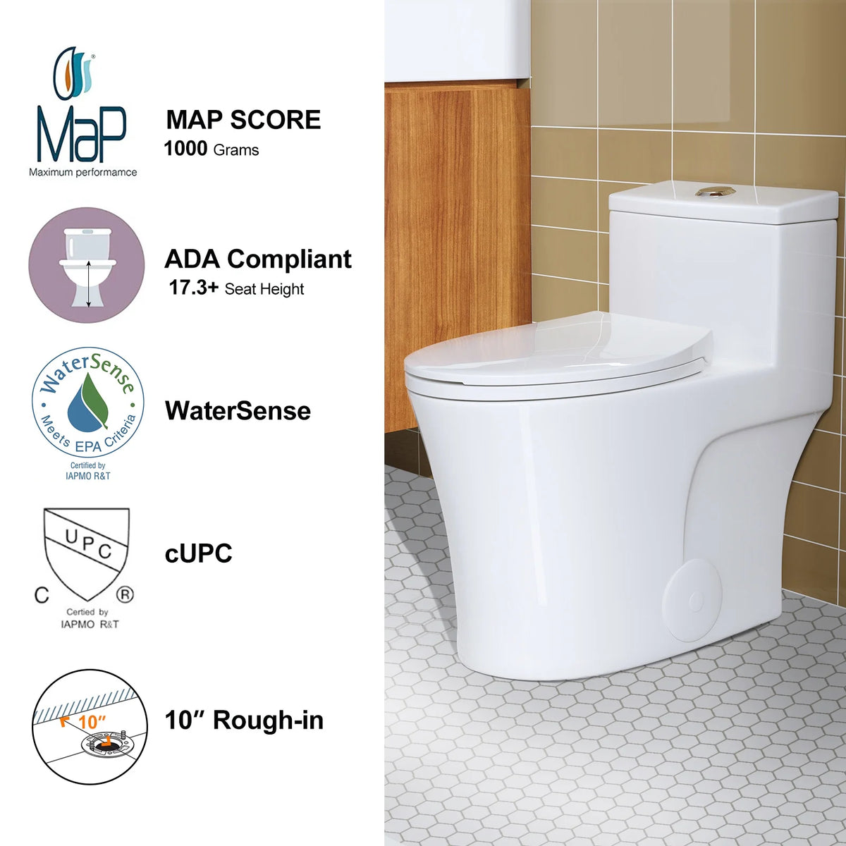 HOROW Compact One Piece Toilet with Comfort Seat ADA Height 17.3" Elongated Dual Flush 0.8/1.28 GPF
