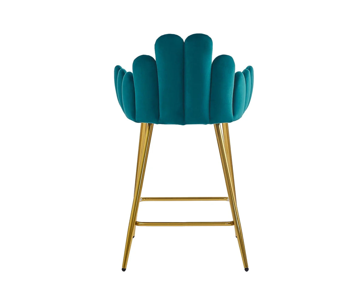 Guyou 26" Height Bar Stool Set of 2, Upholstered Velvet Counter Height Bar Stools with Finger Shaped Backrest and Metal Legs for Kitchen Island Bar Restaurant, Teal