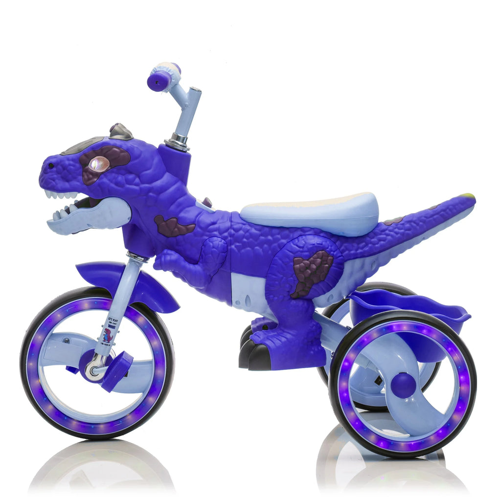 Xuanlur Kids Ride on Dinosaur Tricycle, Toddlers Kid Trike with Wide Flash Wheels, Anti-Slip Pedals, Rear Basket, Music & LED Lights, Toddler Bike Toys Gift for 3-6 Year Old Boys & Girls (Green)