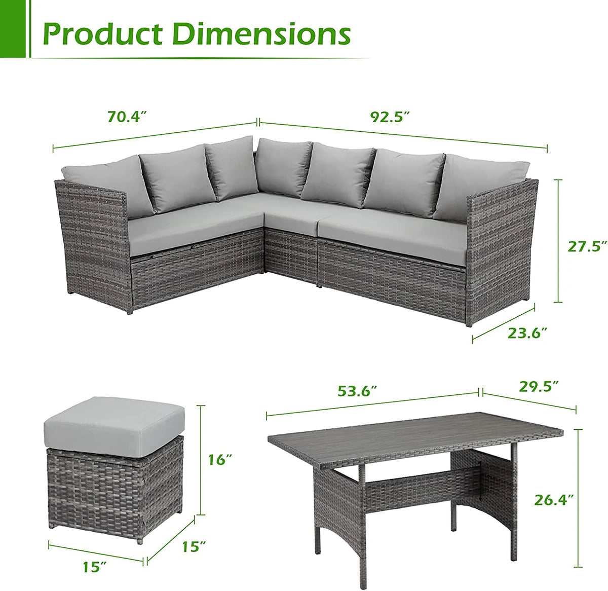 AECOJOY Outdoor 7-Piece Rattan Wicker Sectional Sofa Couch, Patio Dining Conversation Set, Gray