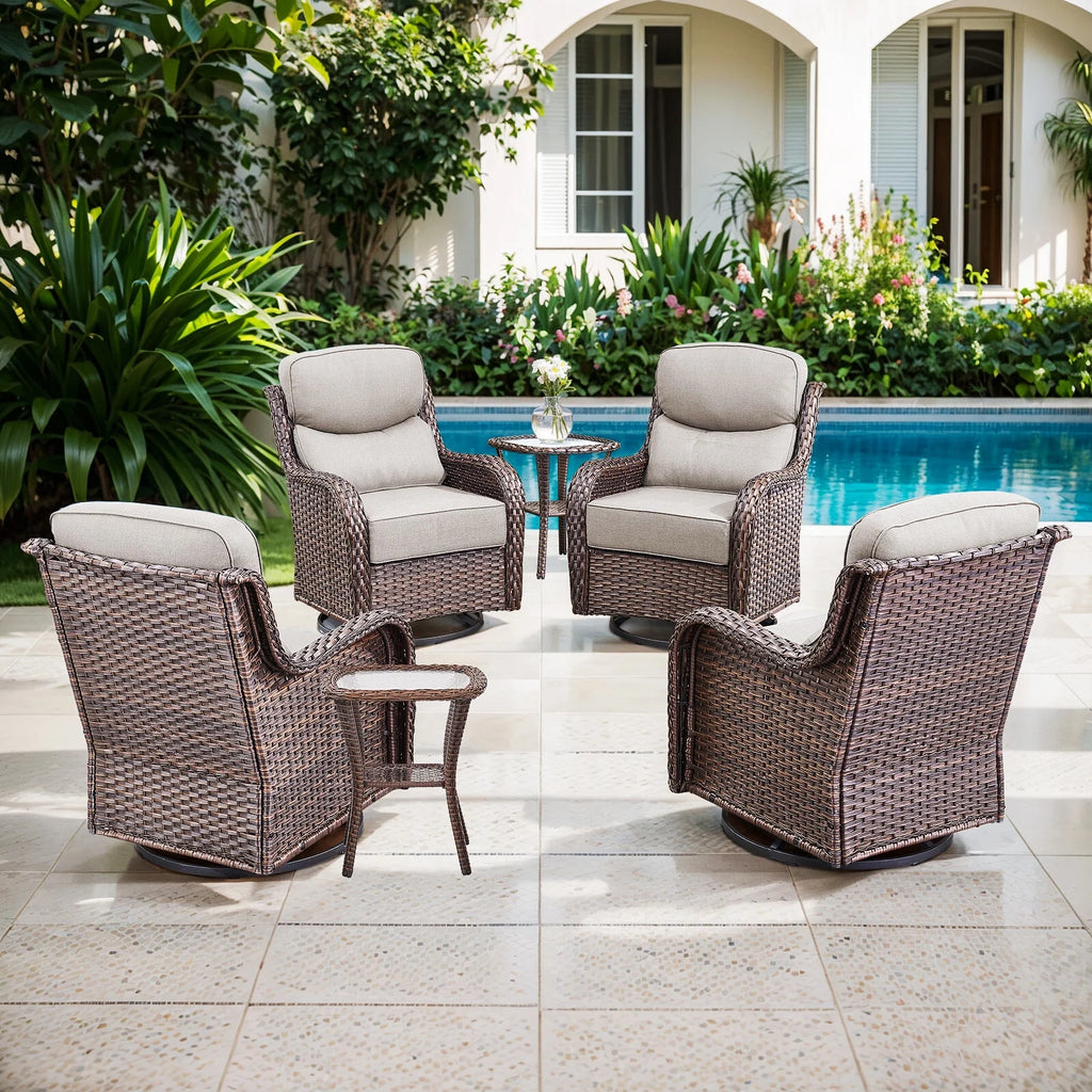Bellefurn Luxury Outdoor Patio Furniture Set,Swivel Rocker Patio Chairs with 6-inch Thick Cushion,Patio Sofa and Glass Coffee Table,Outdoor Conversation Set for Porch, Deck, Yard