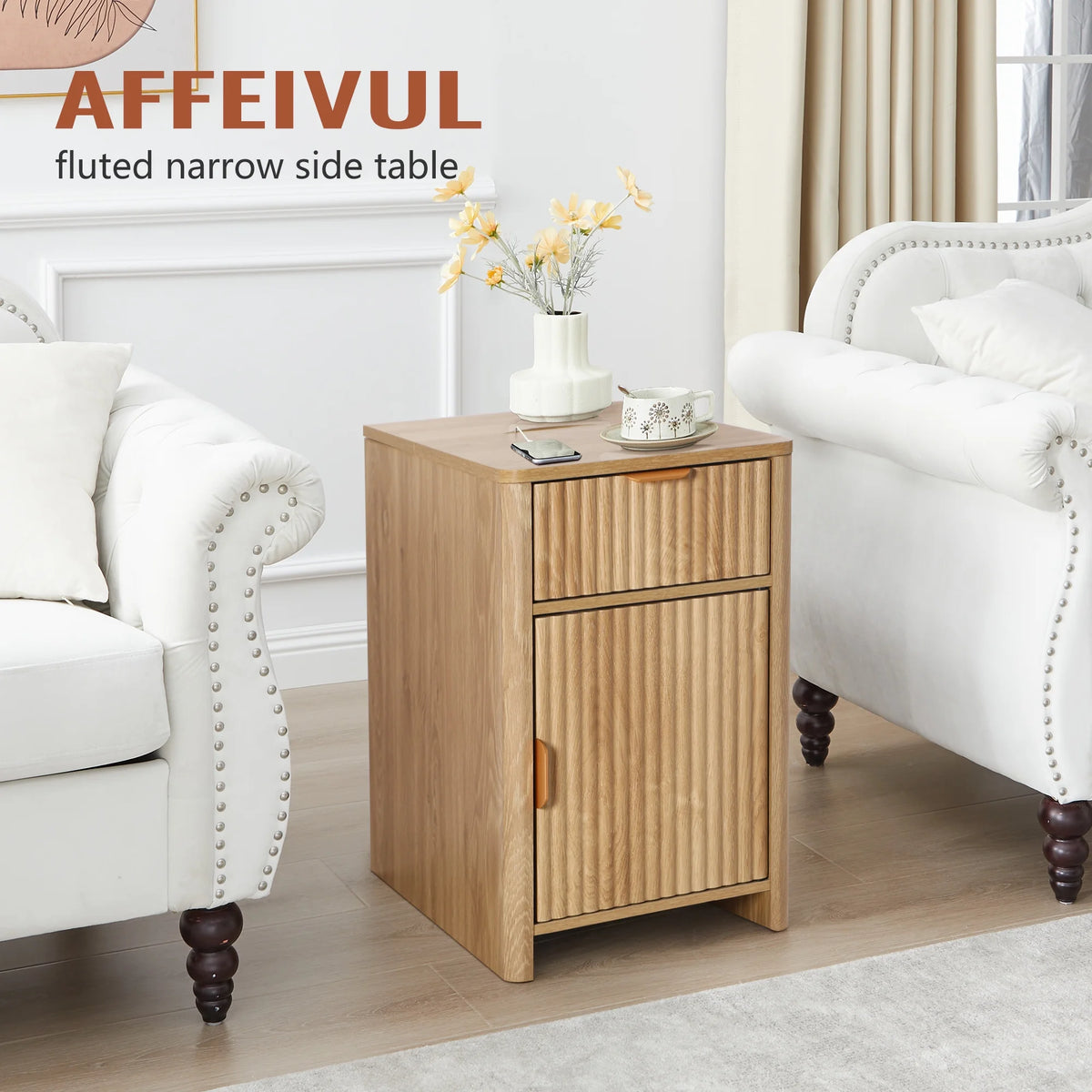 YOCWO Fluted Nightstand for Bedroom Set of 2 , Wood Bedside Table Set of 2 with Drawers, Black
