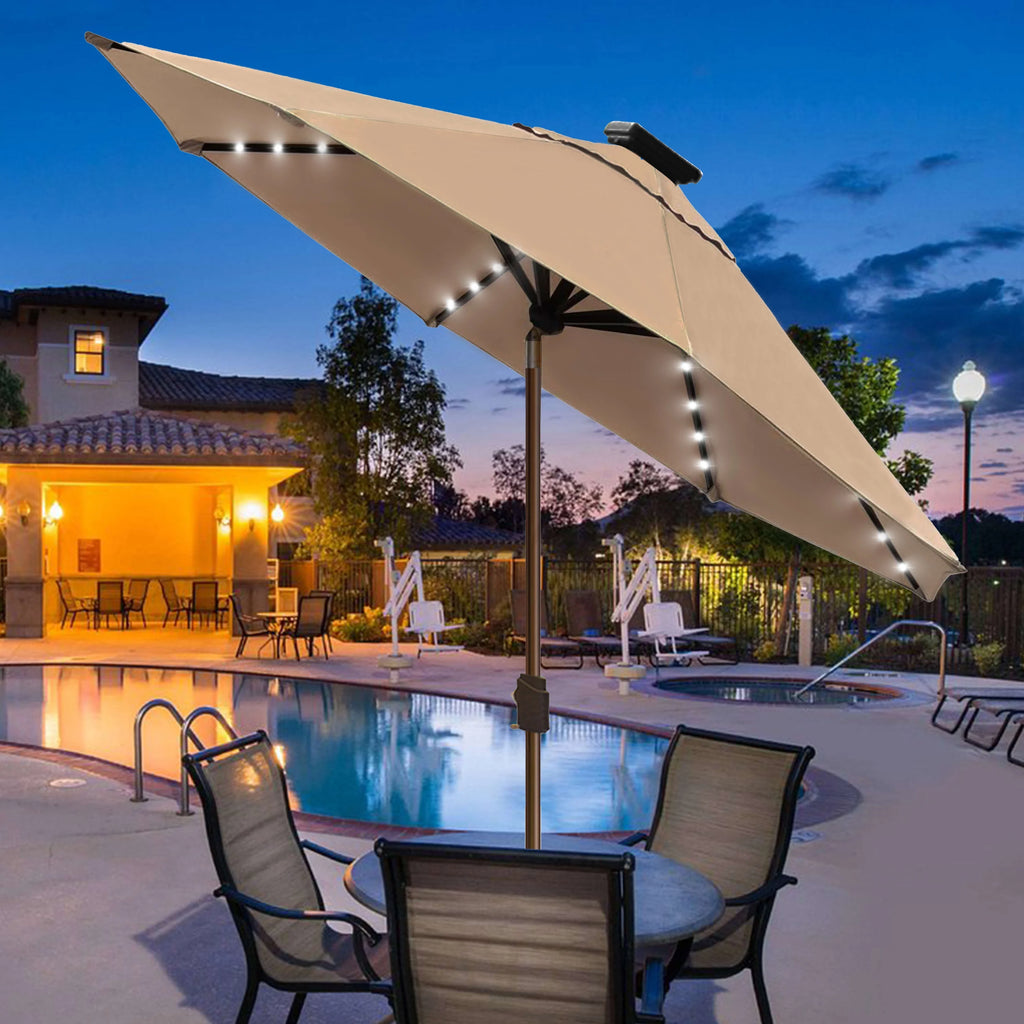 EliteShade Sunbrella Solar Umbrellas 9ft Market Umbrella with 80 LED Lights Patio Umbrellas Outdoor Table Umbrella with Ventilation and 5 Years Non-Fading Top,Ruby