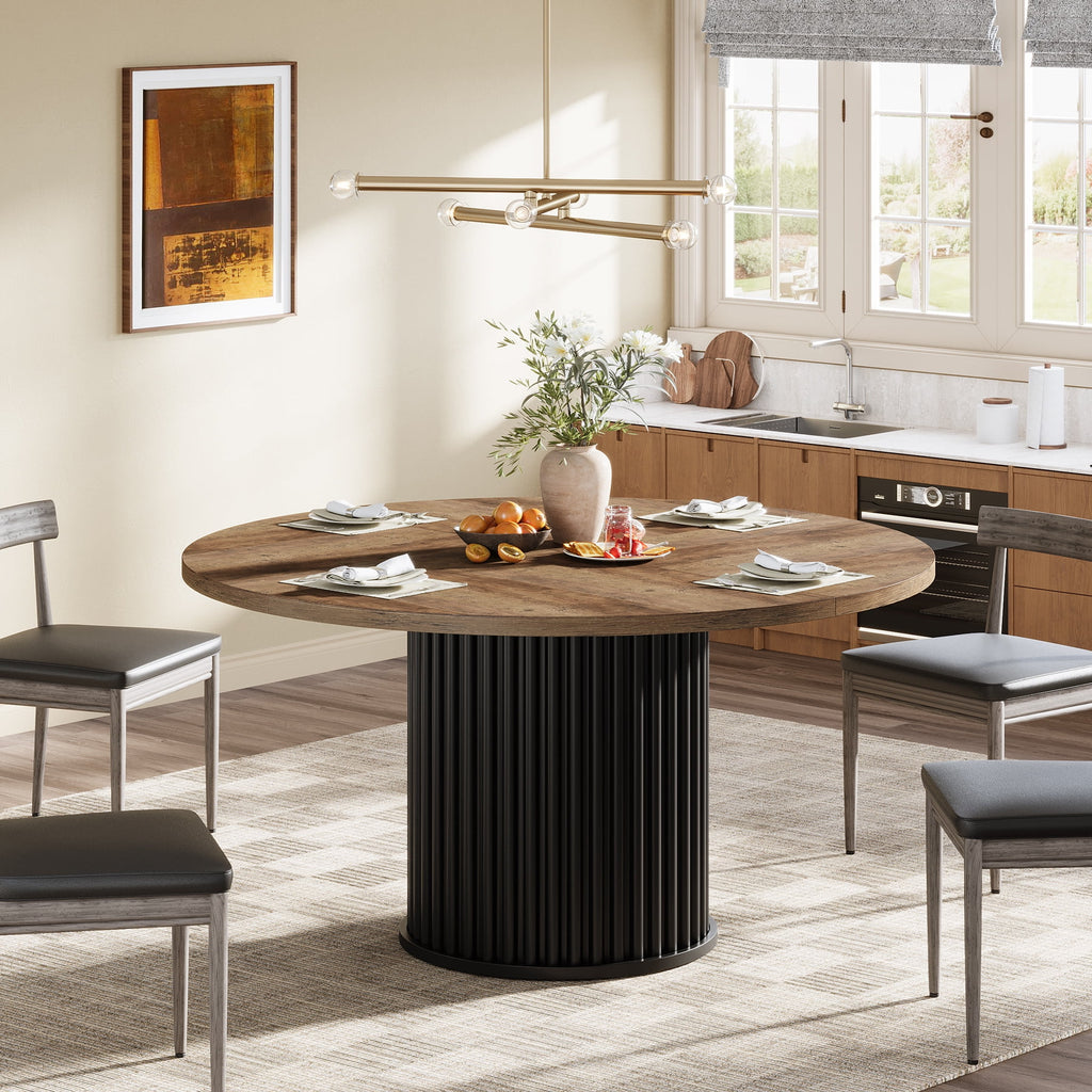 Tribesigns Black Round Dining Table for 4-6 People, 47.24-Inch Circle Wood Kitchen Table with Sturdy Fluted Metal Base, Modern Dining Room Furniture