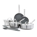 GreenPan Bobby Flay 10-Piece Stainless Steel Cookware Set, Ceramic Nonstick Fry Pans, Dishwasher Safe