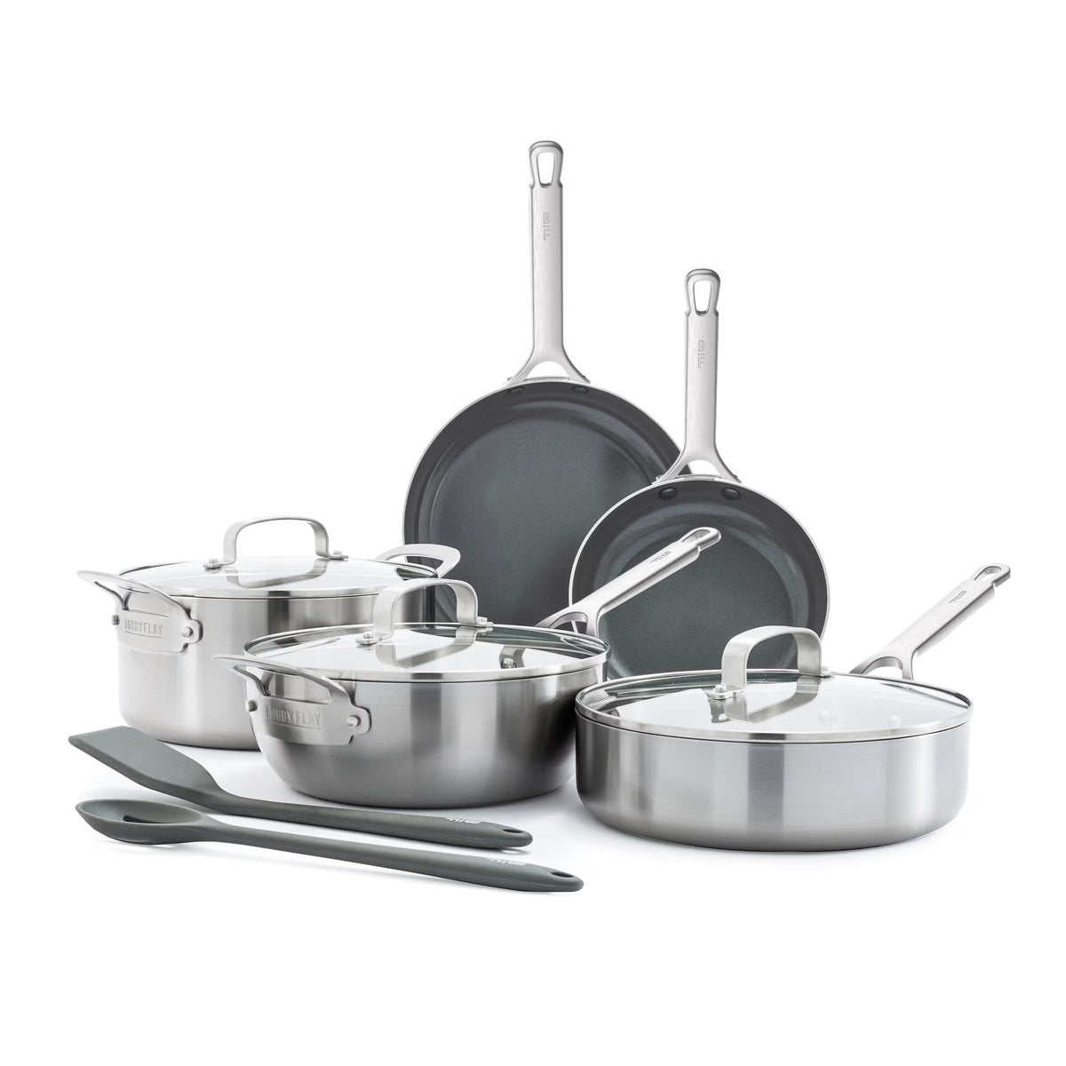 GreenPan Bobby Flay 10-Piece Stainless Steel Cookware Set, Ceramic Nonstick Fry Pans, Dishwasher Safe