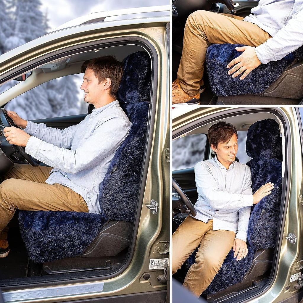 Zone Tech Genuine Sheepskin Ivory Car Seat Cover, Fluffy Luxury Wool Front Seat Covers, Universal Fits Car, Truck, SUV, & Van