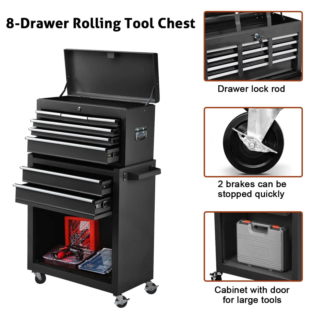8-Drawer Tool Chest with Wheels, Tool Storage Cabinet and Tool Box, Lockable Rolling Tool Chest with Drawers, Toolbox Organizer for Garage Warehouse Workshop (Orange)