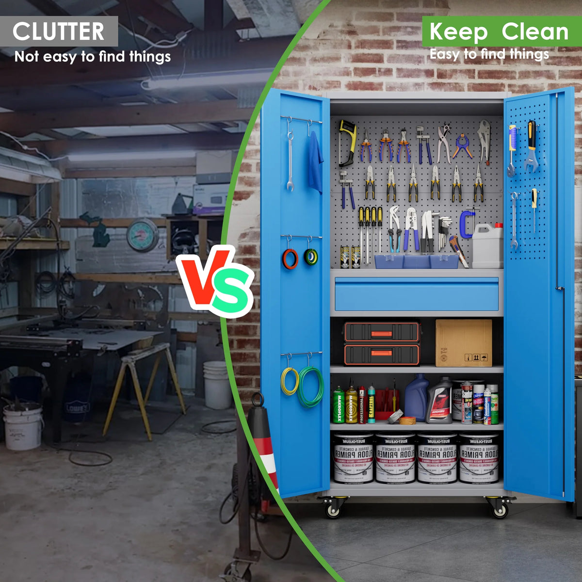 SUPEER 71" Metal Storage Cabinets with Wheels and Pegboards, Industrial Cabinet with 2 Drawers and 2 Adjustable Shelves,, Assembly Required