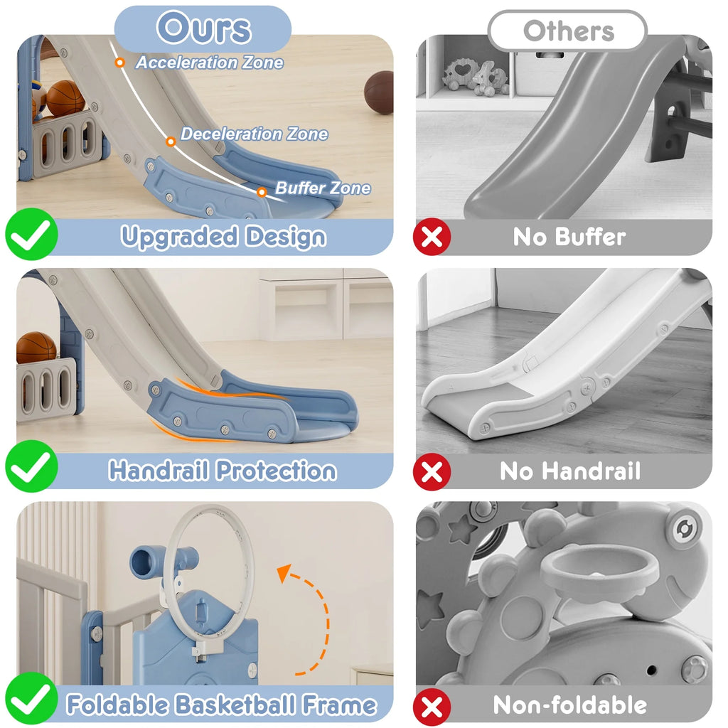 Korimefa 11-in-1 Toddler Slide Set with Golf, Basketball Hoop, Kids Slide for Toddlers Age 1-4, Climber Slip and Slides, Baby Outdoor Toys
