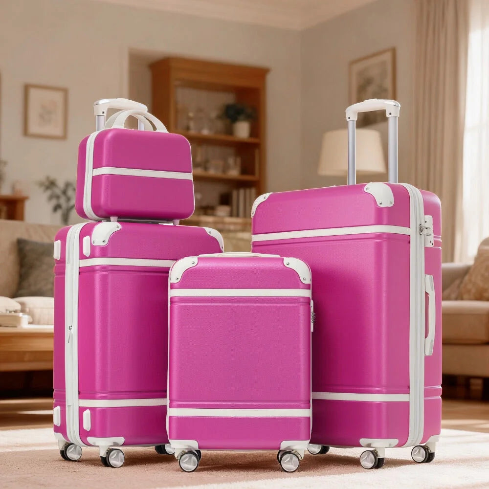 DUOSONG Hardshell Luggage Sets 4 Pieces 20"+24"+28" Luggages And Cosmetic Case Spinner Suitcase With Tsa Lock Lightweight White ABS Travel Luggage Hard Case