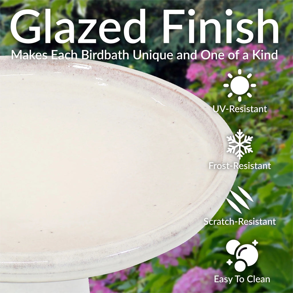 Sunnydaze Freestanding Ceramic Outdoor Bird Bath, Glazed, UV-Resistant Galaxy Blue Finish