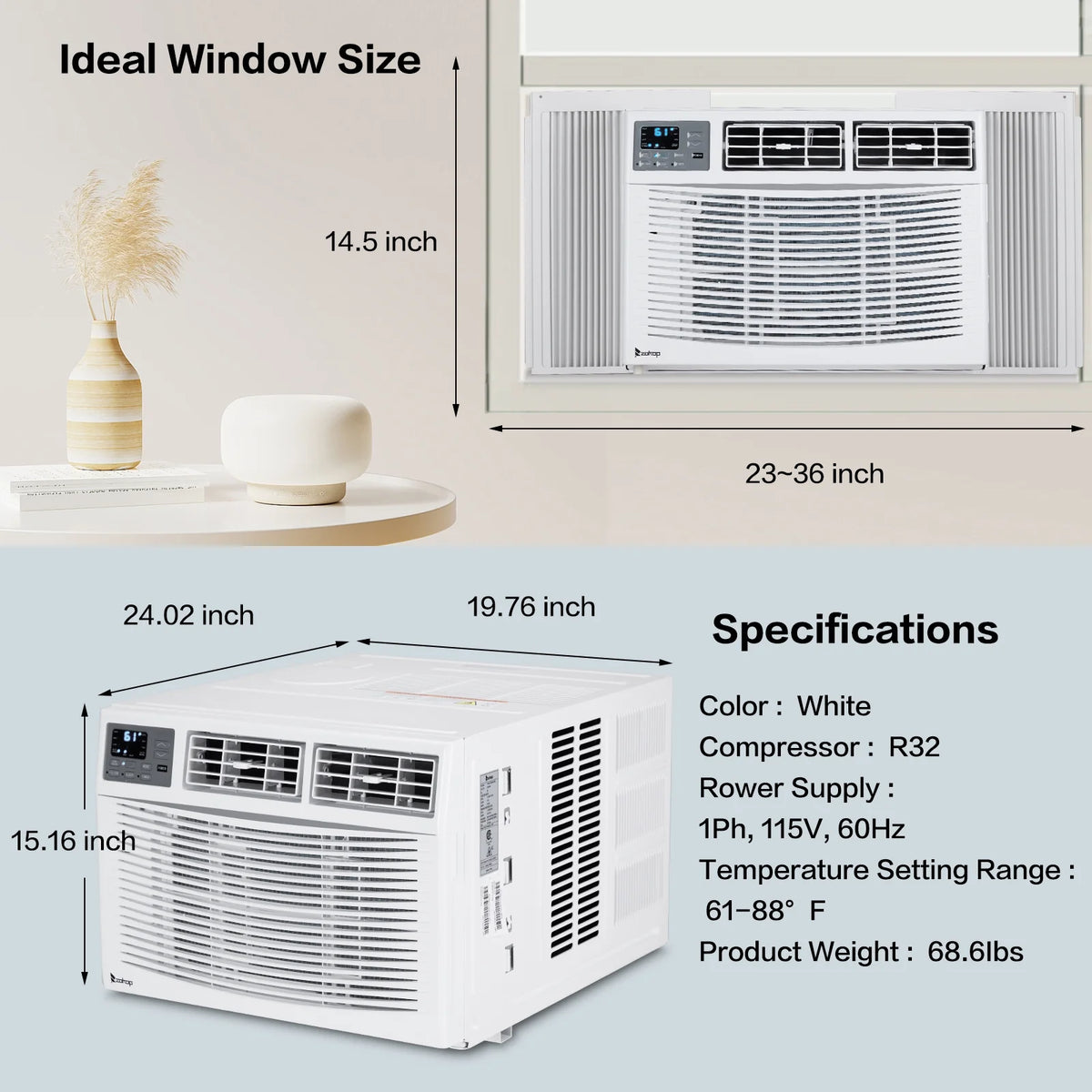 Ktaxon WiFi Enabled 8000 BTU Heat And Cool Window Air Conditioner With Wifi Controls