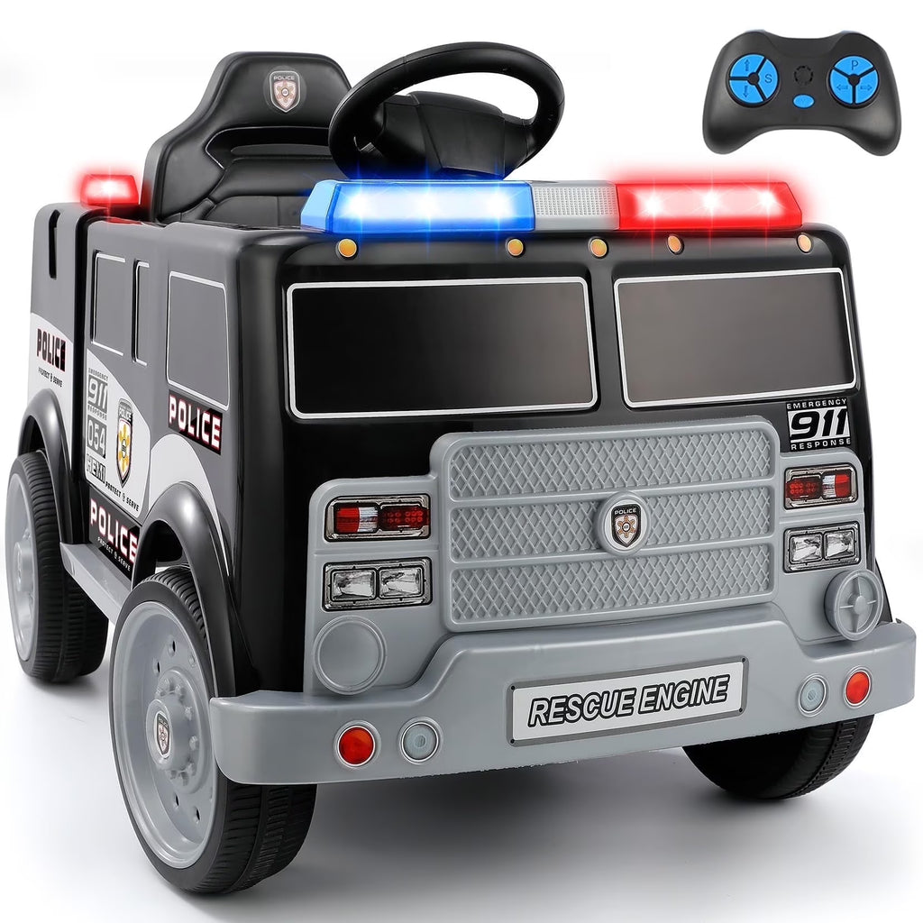 Bobiber Ride on Fire Truck, 12V Battery Powered Ride-On Toy Vehicle with Remote Control, Megaphone, Flashing Lights, Siren and Fire Extinguisher - For Boys and Girls Ages 3-6