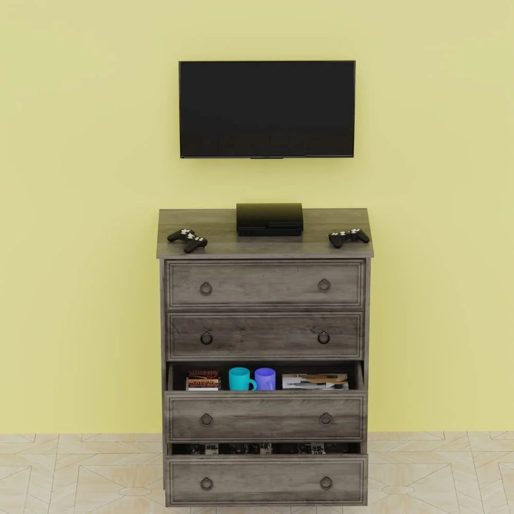 LGHM 4 Drawer Dresser, Modern Wood Chest Dresser for Bedroom Livingroom Gray