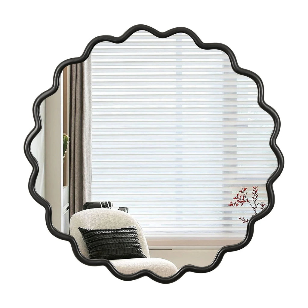 Solid Wood Wavy Frame Modern Mirror - 40x28 Inches Durable Farmhouse Wall Decor for Bathroom, Living Room & Entryway with Easy Install