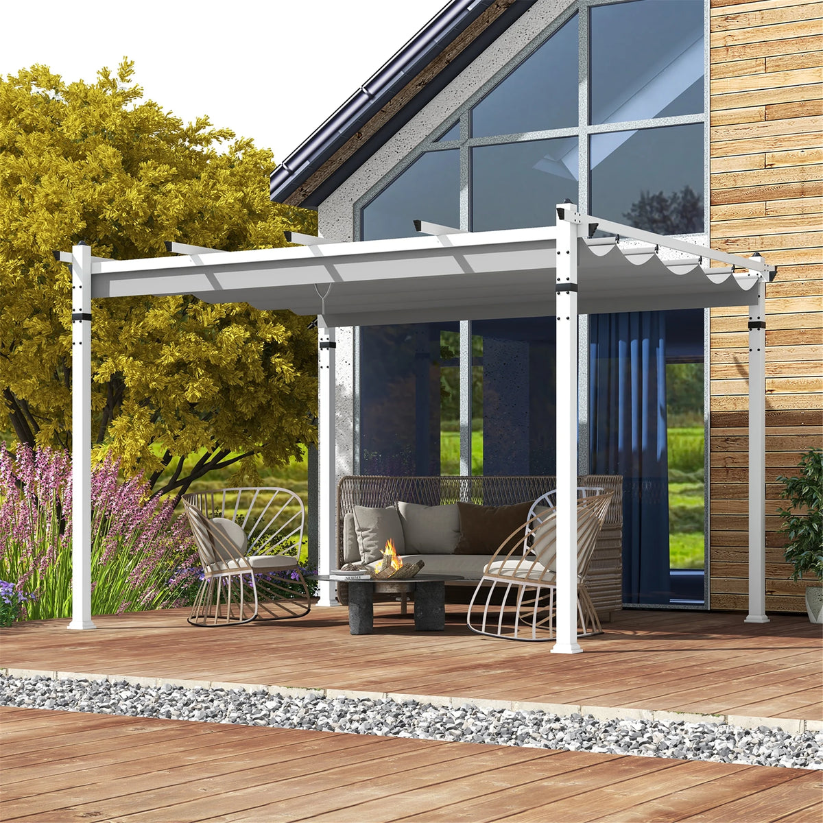 Gymax 12' x 10' Outdoor Pergola w/ Retractable Canopy Aluminum Frame Anchors Patio Grey