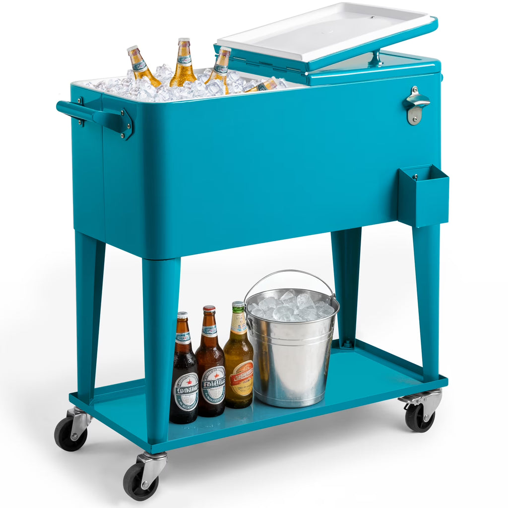 Ktaxon 80 Qt Rolling Ice Chest Cooler Cart Outdoor Trolley with Storage Shelf, Bottle Opener & Cap Collector for 48 Hour Cold Drinks,Lemon Yellow
