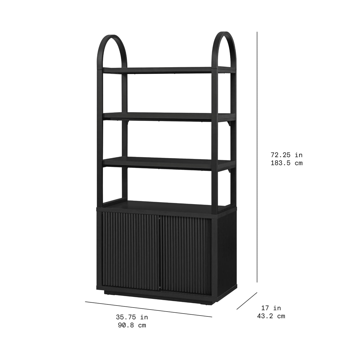 Beautiful Fluted 3-Shelf Bookcase with Storage Cabinet by Drew Barrymore, Light Honey Wood Finish