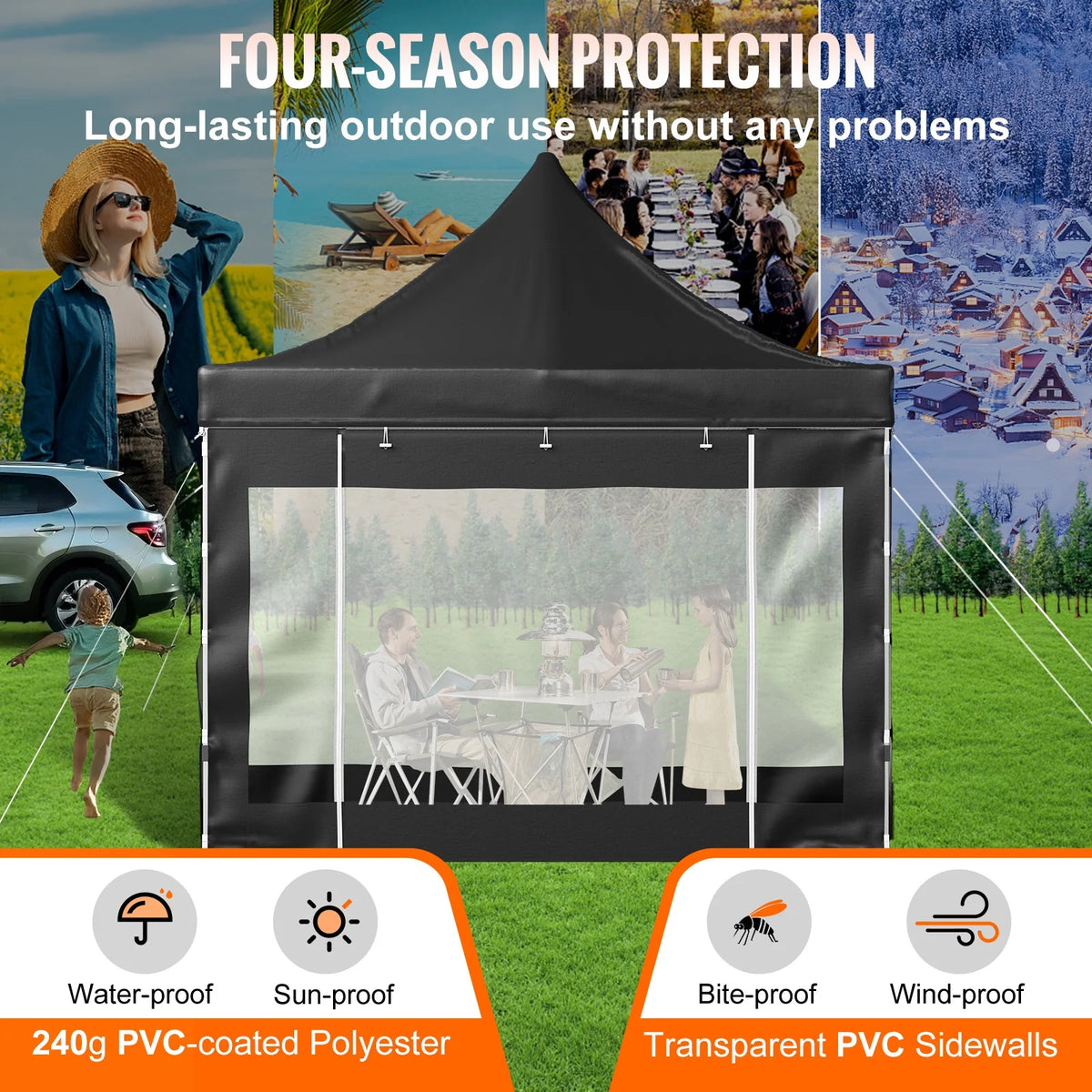 BENTISM 10' x 10' Instant Pop Up Gazebo Tent, Adjustable Height with UV Resistant
