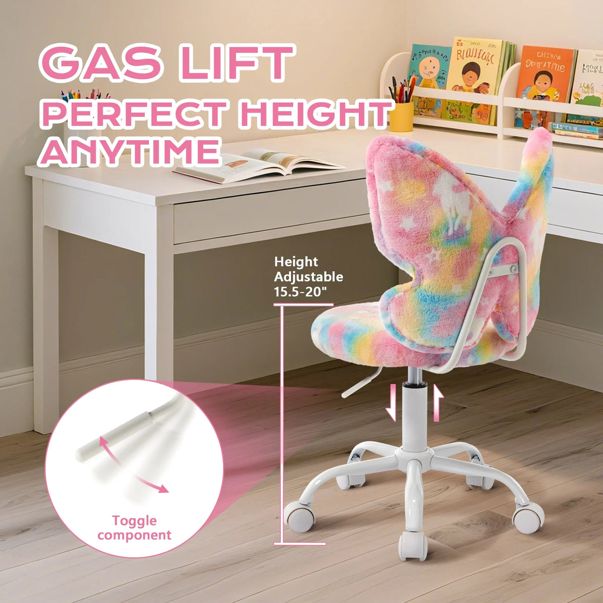 Adorable Butterfly Kids Desk Chair - Comfy Swivel Computer Chair for Girls Room, Fluffy Kids Office Chair for Reading & Vanity,Blue