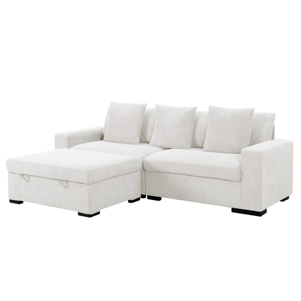 Gewnee 103.5-Inch Modular Corduroy Sofa Set with Solid Wood Legs, High-Density Foam, Suitable for Living Room/Bedroom/Office