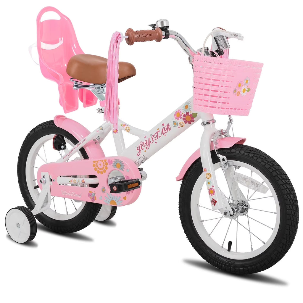 JOYSTAR Little Daisy 14 Inch Kids Bike for 3 4 5 Years Girls with Handbrake Children Princess Bicycle with Training Wheels Basket Streamer Toddler Cycle Bikes Blue