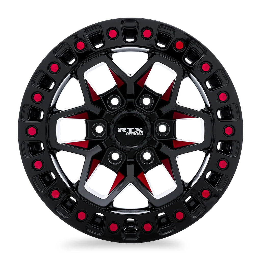 RTX Zion 17x9 5x127 ET-15 CB71.5 Gloss Black Milled Red Wheel