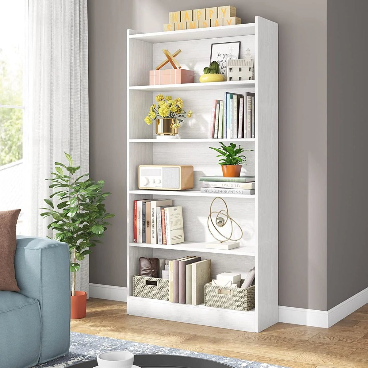 Tribesigns 72" Tall Bookshelf, Modern 6-Shelf Open Bookcase, White