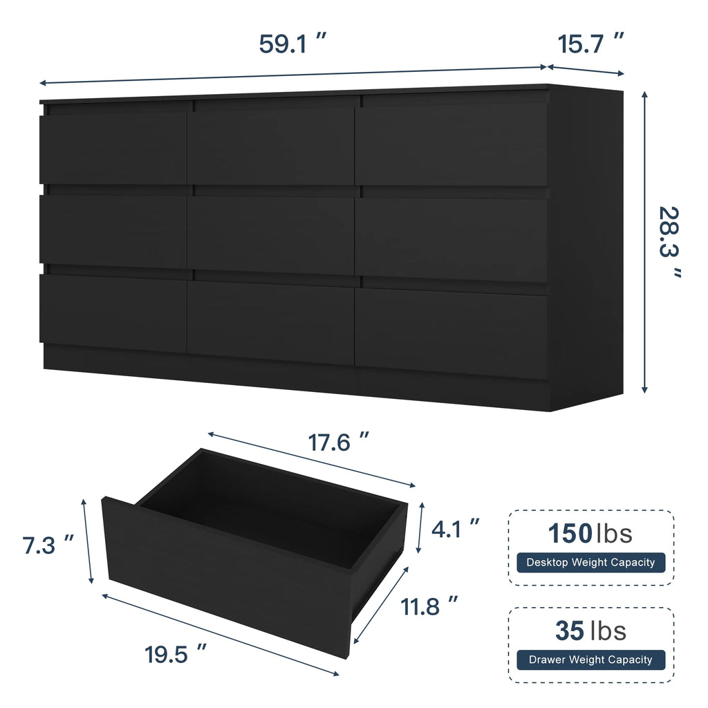 Resenkos Modern Mid Century 6 Drawer Wide Dressers Chests for Bedroom, Chest of Drawer Organizer Grey